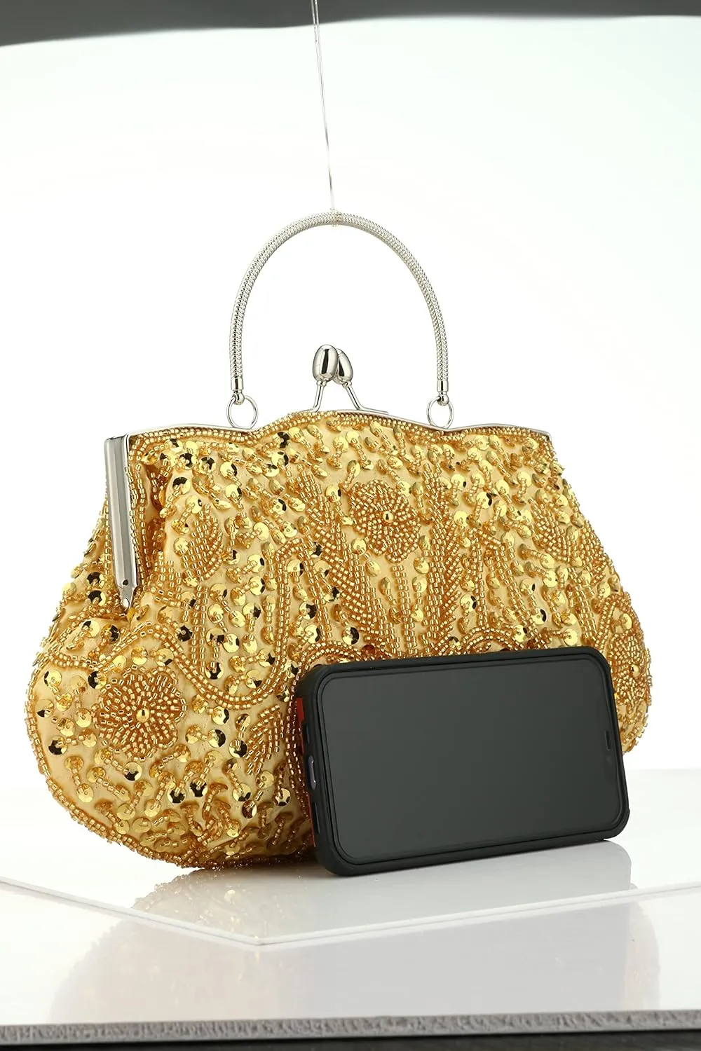 Simcat Beaded Sequin Flower Evening Purse Large Clutch Bag