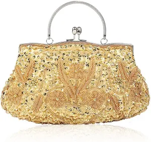 Simcat Beaded Sequin Flower Evening Purse Large Clutch Bag