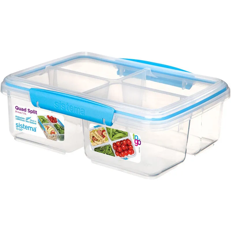 Sistema Quad Split To Go Divided Food Container, 1.7 Liters - Available in Several Colors