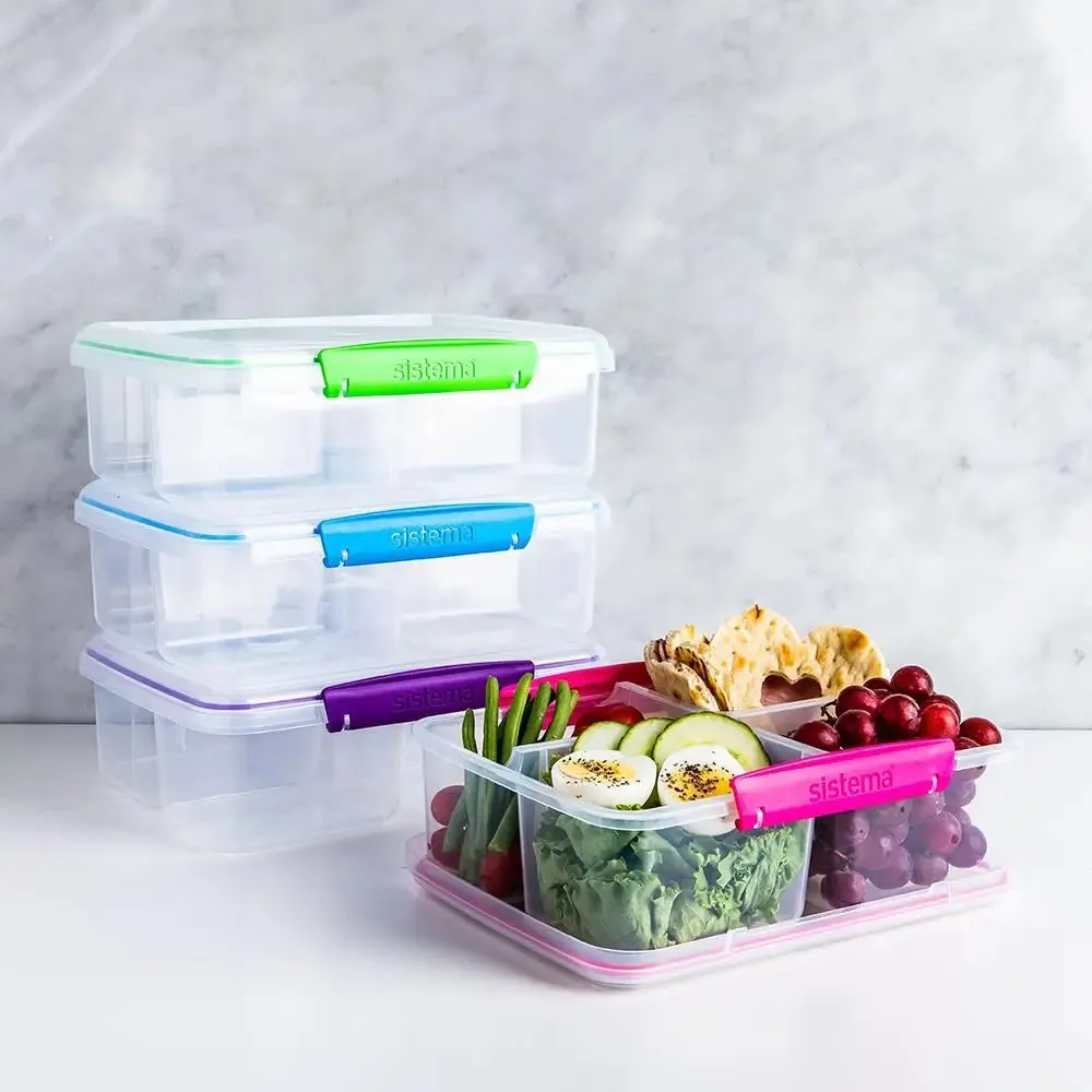 Sistema Quad Split To Go Divided Food Container, 1.7 Liters - Available in Several Colors
