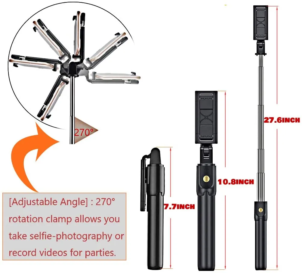 SKONYON Selfie Stick Tripod Remote Shutter TripodMini Extendable Aluminum Cell Phone Stand 270 Rotation Portable Tripod