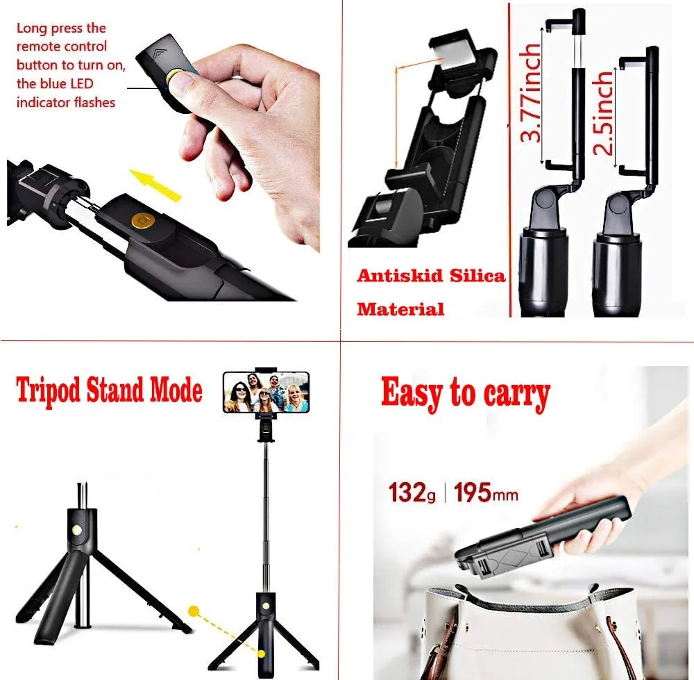 SKONYON Selfie Stick Tripod Remote Shutter TripodMini Extendable Aluminum Cell Phone Stand 270 Rotation Portable Tripod