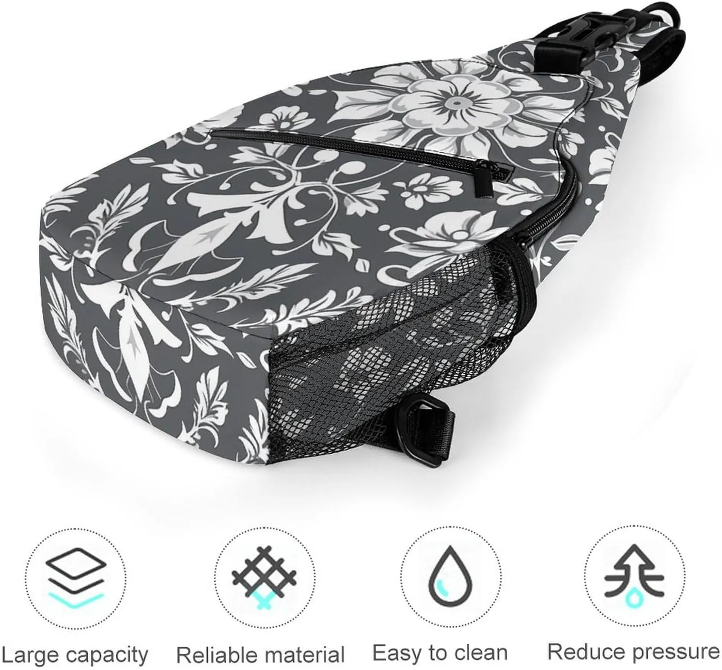 Sling Backpack Crossbody for Man Woman Gray Pattern Cross Body Adjustable Chest Bag