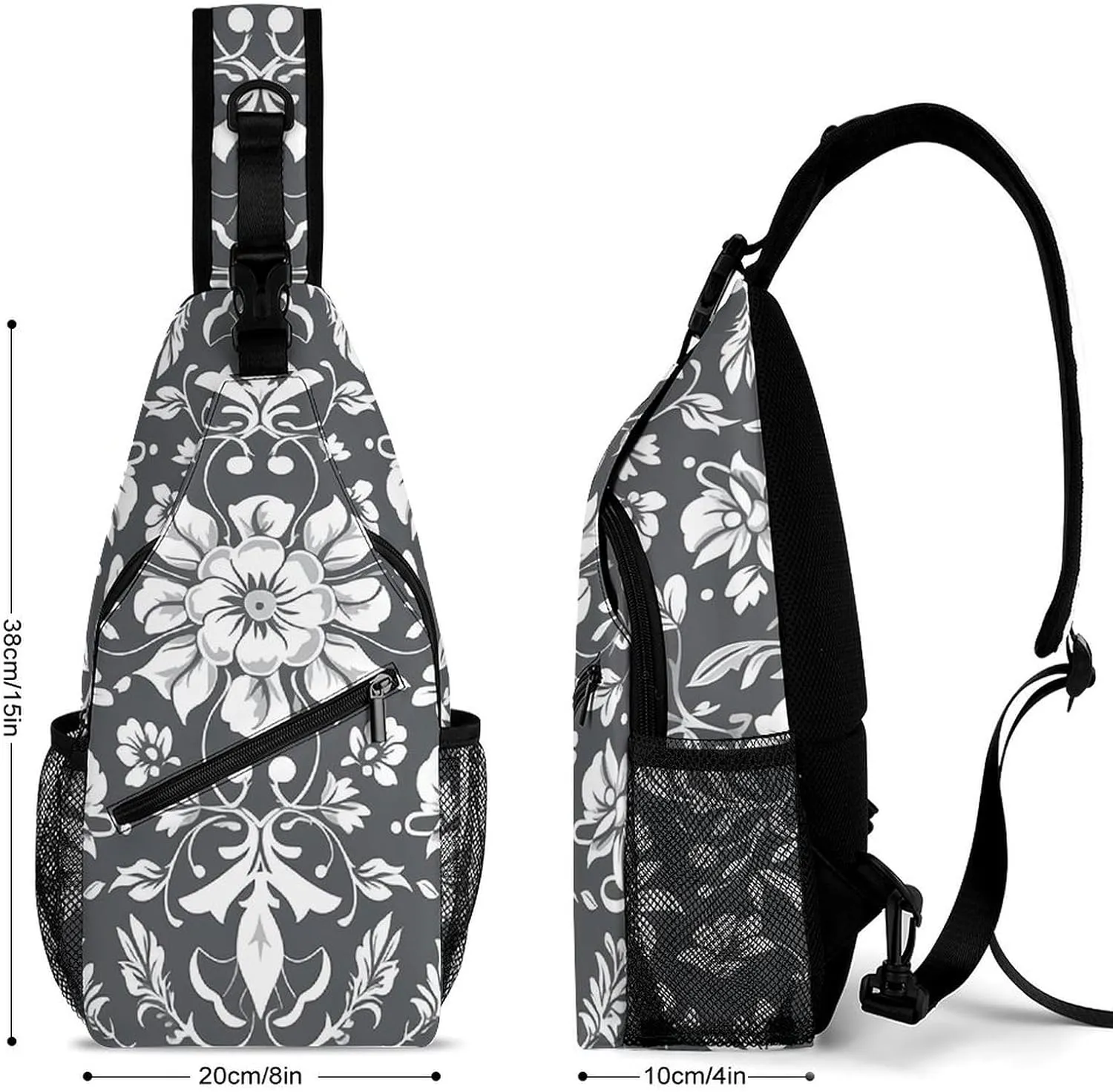 Sling Backpack Crossbody for Man Woman Gray Pattern Cross Body Adjustable Chest Bag