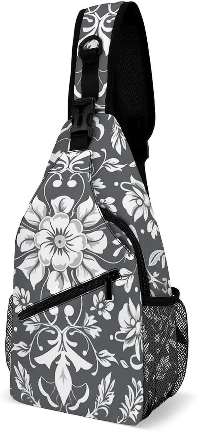 Sling Backpack Crossbody for Man Woman Gray Pattern Cross Body Adjustable Chest Bag