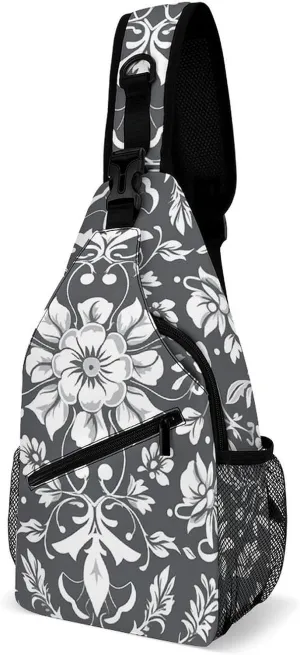 Sling Backpack Crossbody for Man Woman Gray Pattern Cross Body Adjustable Chest Bag