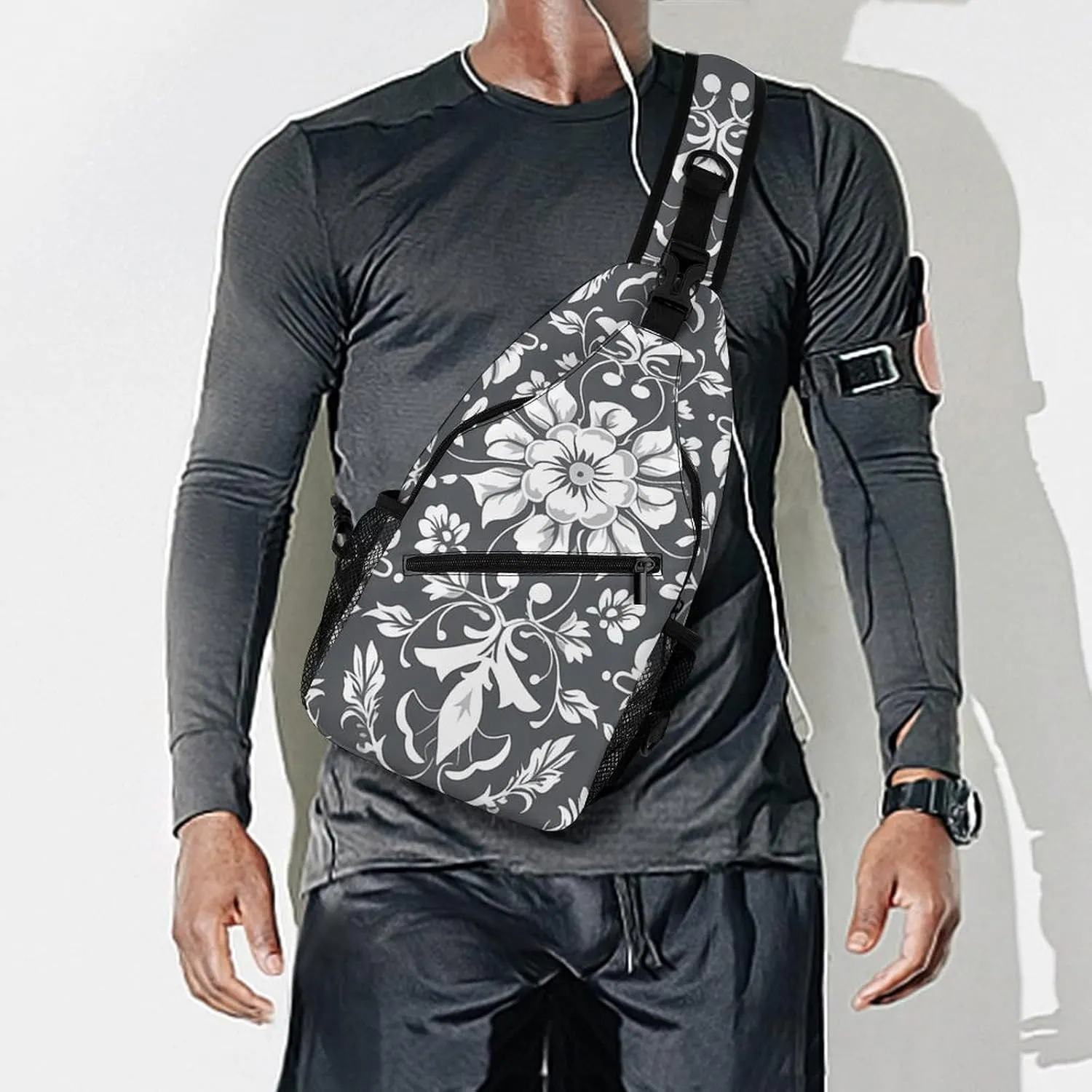 Sling Backpack Crossbody for Man Woman Gray Pattern Cross Body Adjustable Chest Bag