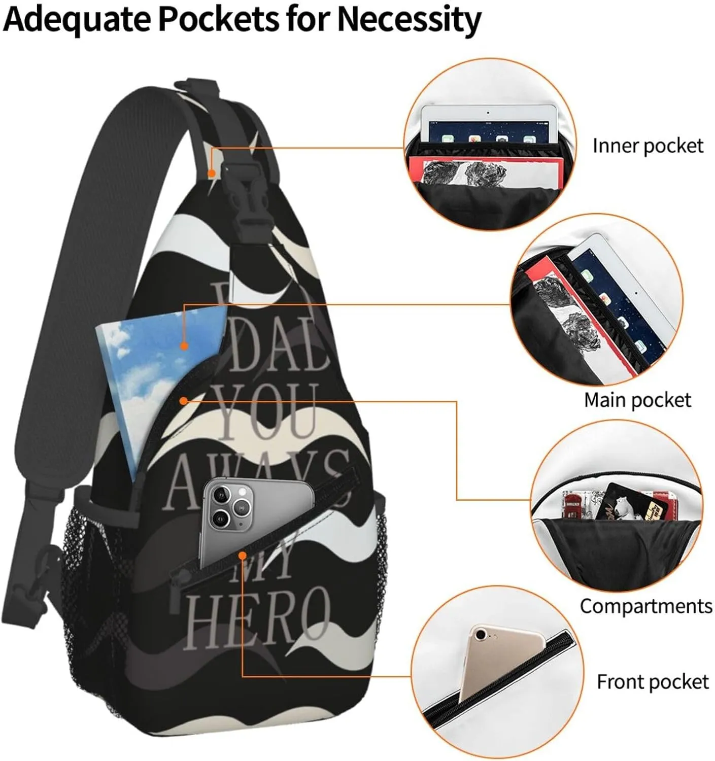 Sling Bag for Women Men Crossbody Bag Sling Backpack Orange folk pattern Cross Body Bag Adjustable Chest Bag