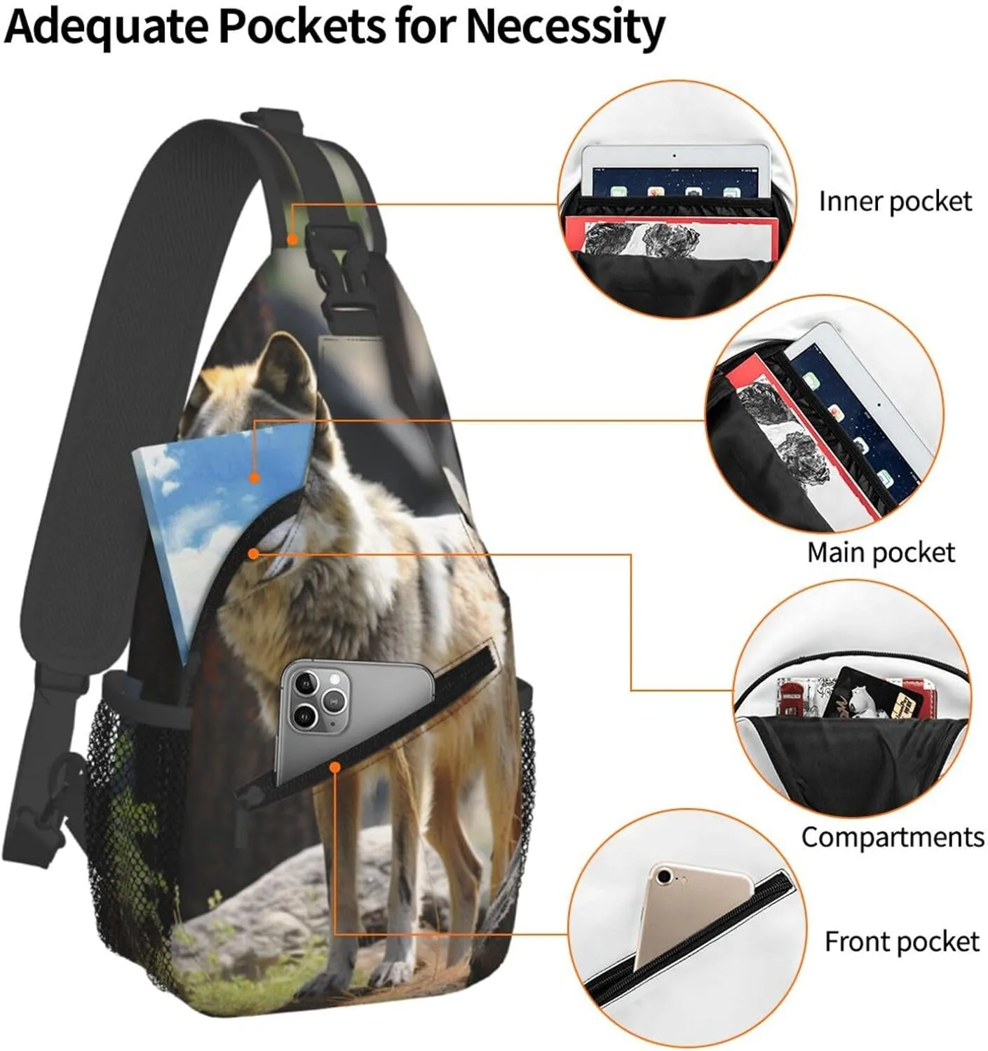 Sling Bag for Women Men Crossbody Bag Sling Backpack Wildlife Wolf Cross Body Bag Adjustable Chest Bag