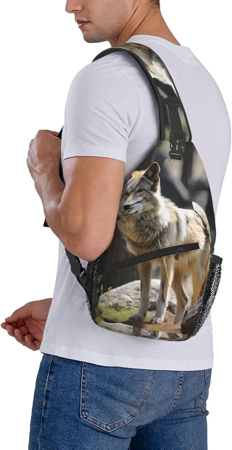 Sling Bag for Women Men Crossbody Bag Sling Backpack Wildlife Wolf Cross Body Bag Adjustable Chest Bag
