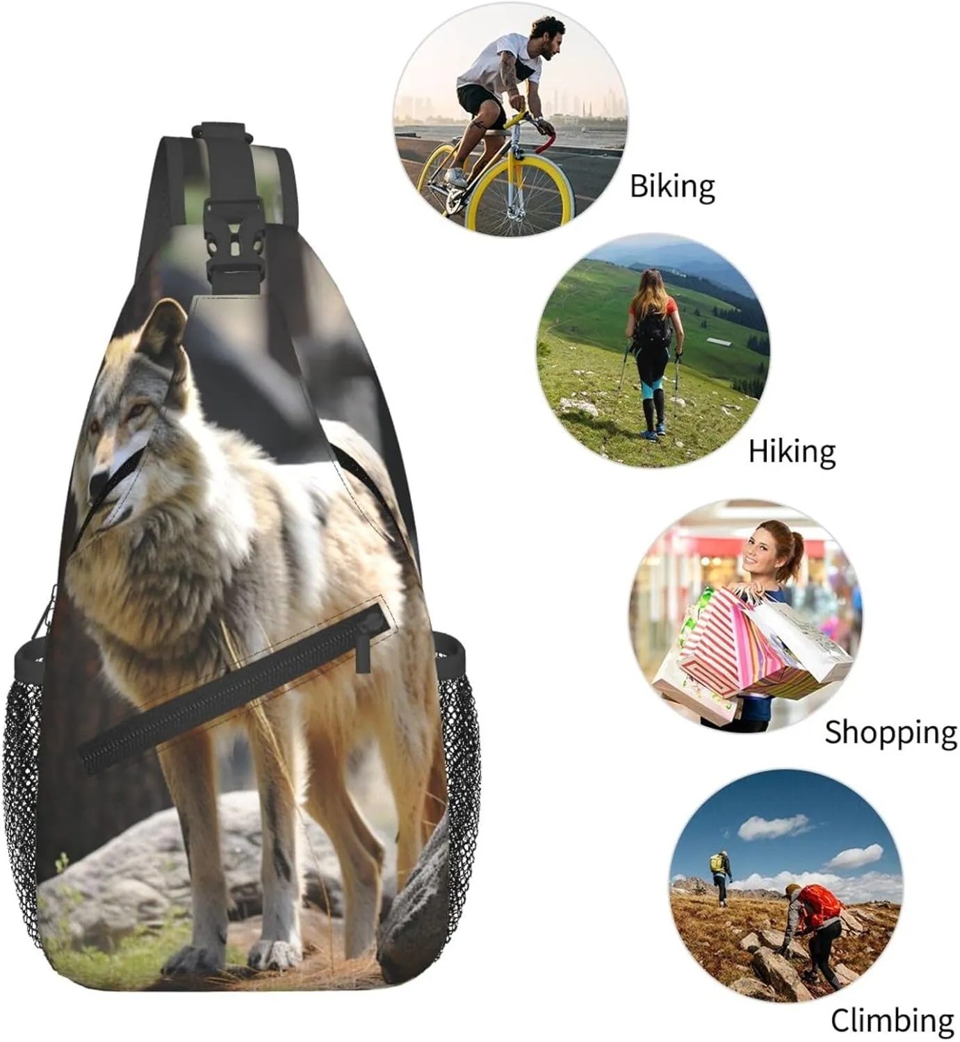Sling Bag for Women Men Crossbody Bag Sling Backpack Wildlife Wolf Cross Body Bag Adjustable Chest Bag