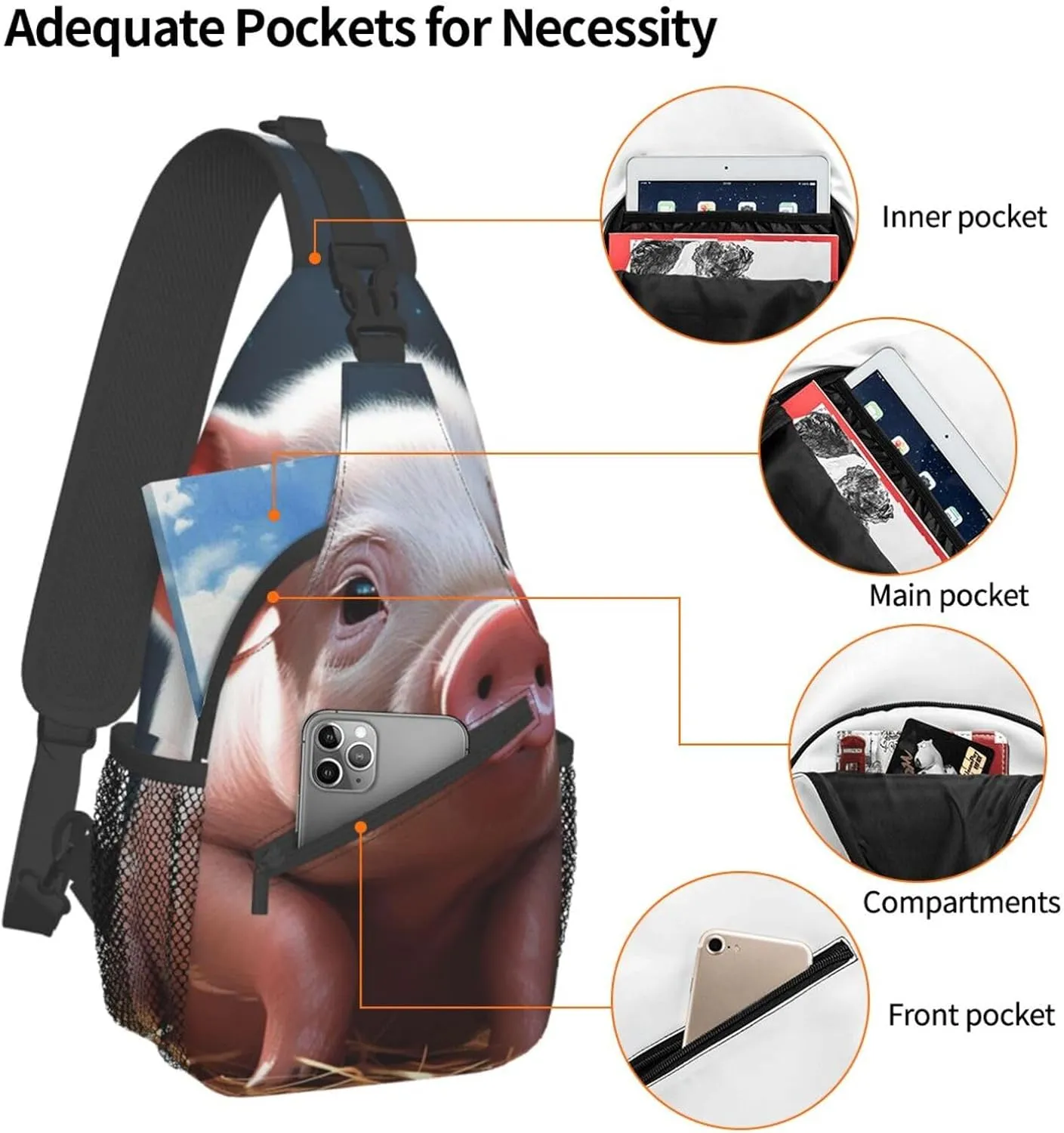Sling Bag for Women Men Crossbody Bag Small Sling Backpack Foolish Cute animal Chest Bag Hiking Daypack