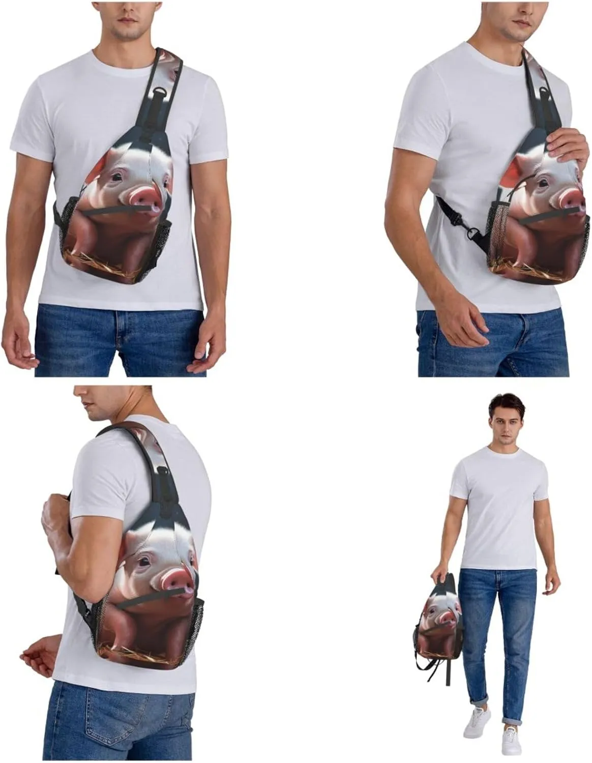 Sling Bag for Women Men Crossbody Bag Small Sling Backpack Foolish Cute animal Chest Bag Hiking Daypack