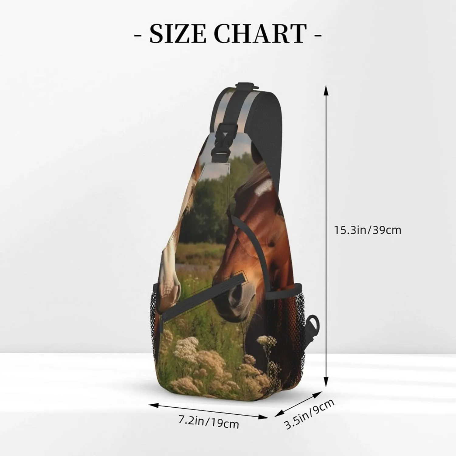 Sling Bag for Women Men Crossbody Bag Small Sling Backpack Two Horses on the Meadow Chest Bag Hiking Daypack