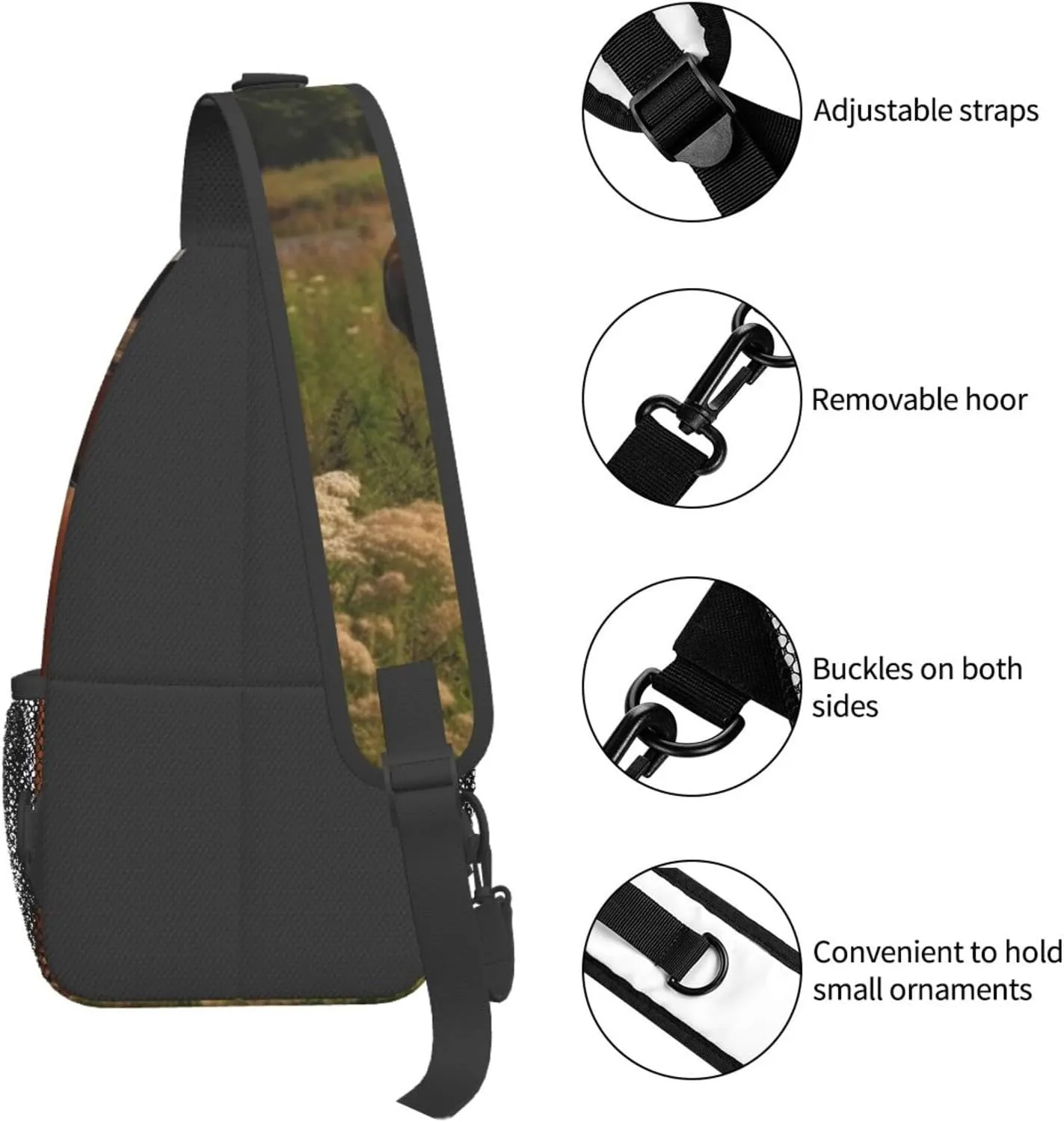 Sling Bag for Women Men Crossbody Bag Small Sling Backpack Two Horses on the Meadow Chest Bag Hiking Daypack