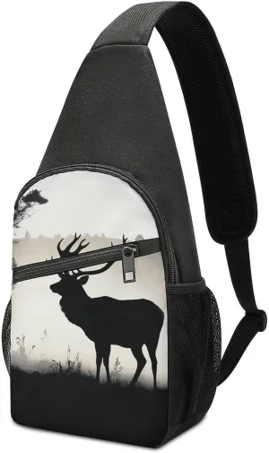 Sling Bag for Women Men Crossbody Bag Small Sling Backpack Wildlife Deer Silhouette Chest Bag Hiking Daypack