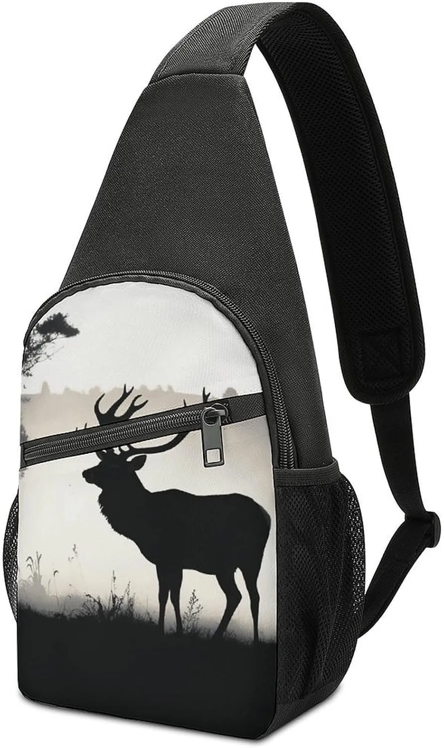 Sling Bag for Women Men Crossbody Bag Small Sling Backpack Wildlife Deer Silhouette Chest Bag Hiking Daypack