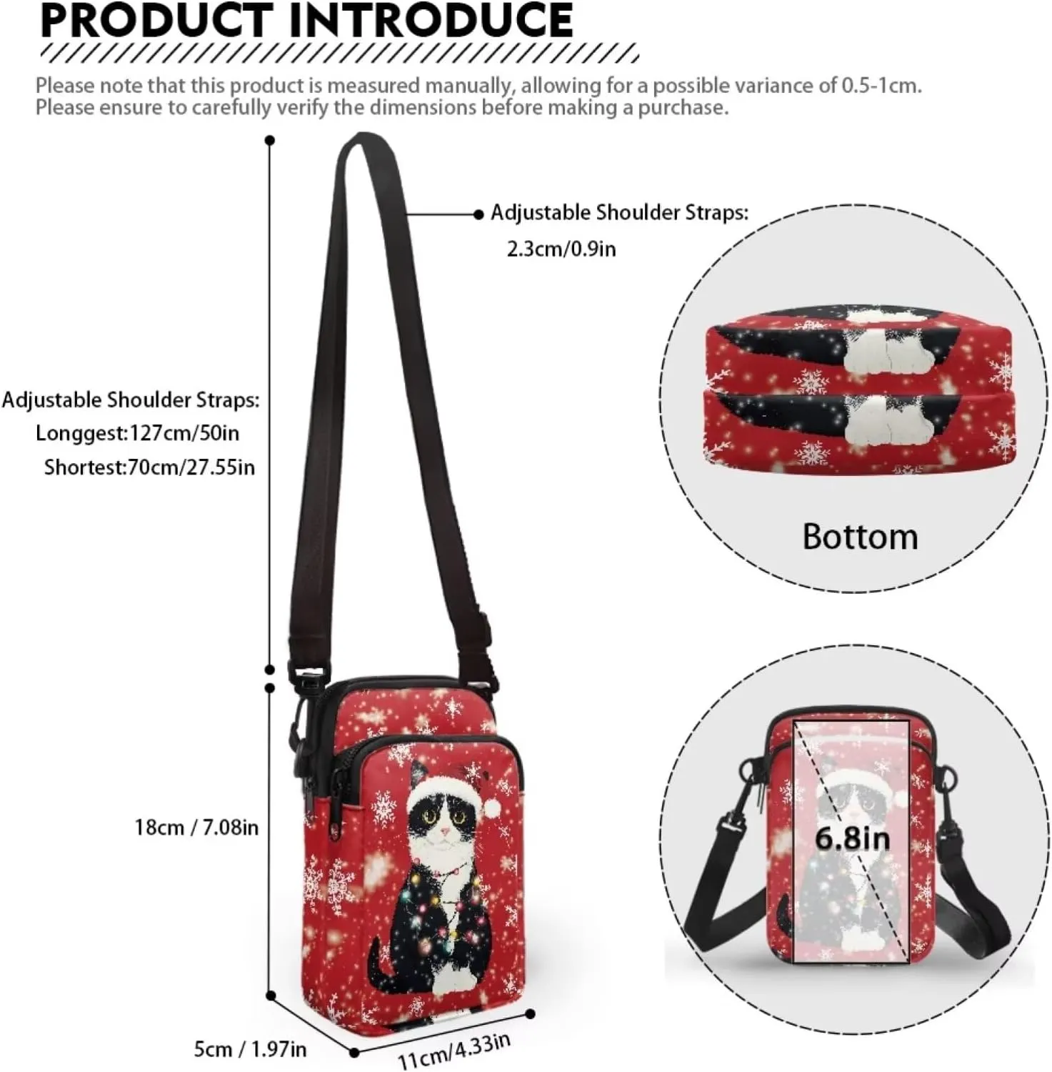 Small Cross Body Purse Trendy Phone Double Layer Shoulder Bags for Women Zip Messenger Bag