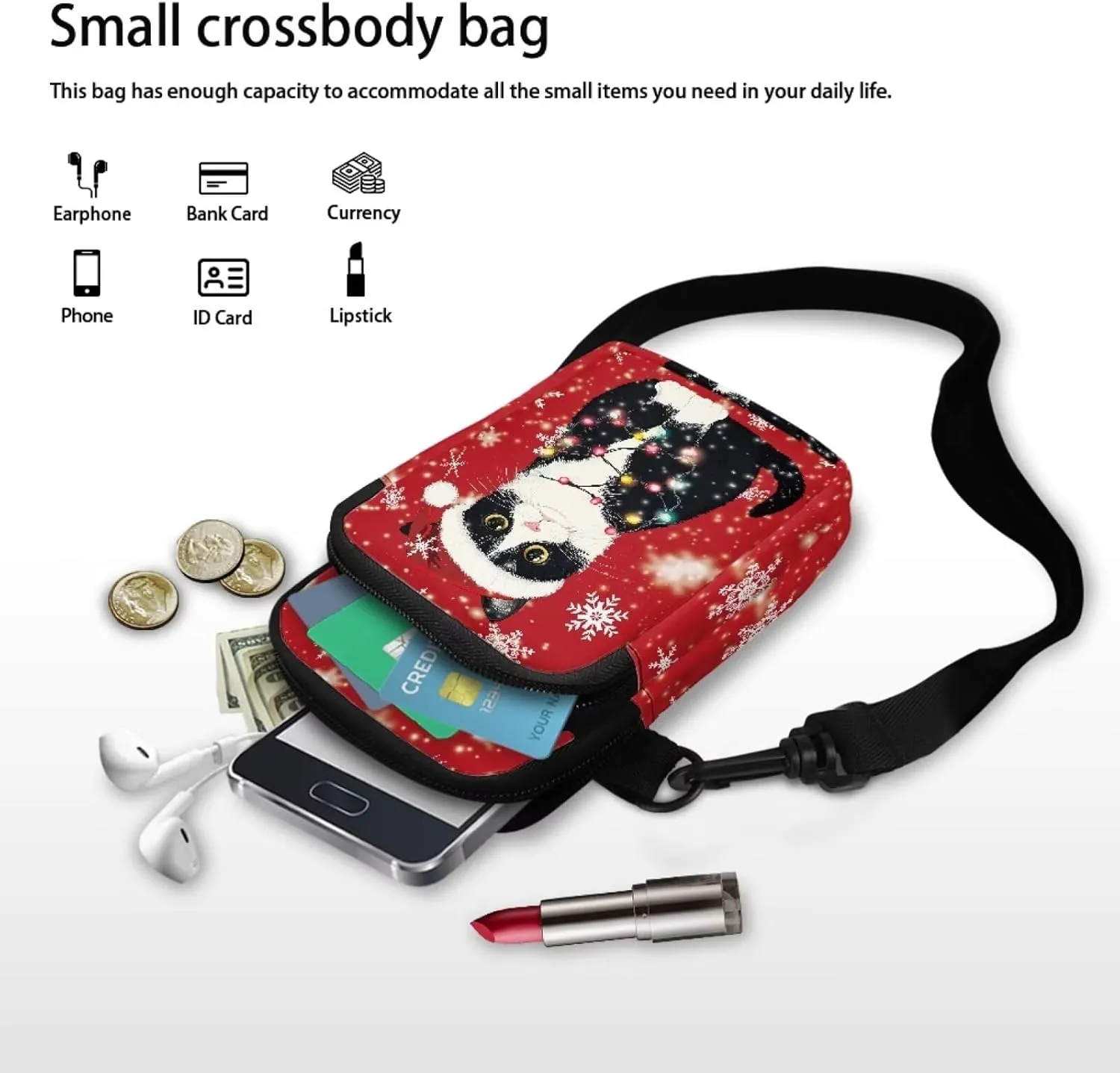 Small Cross Body Purse Trendy Phone Double Layer Shoulder Bags for Women Zip Messenger Bag