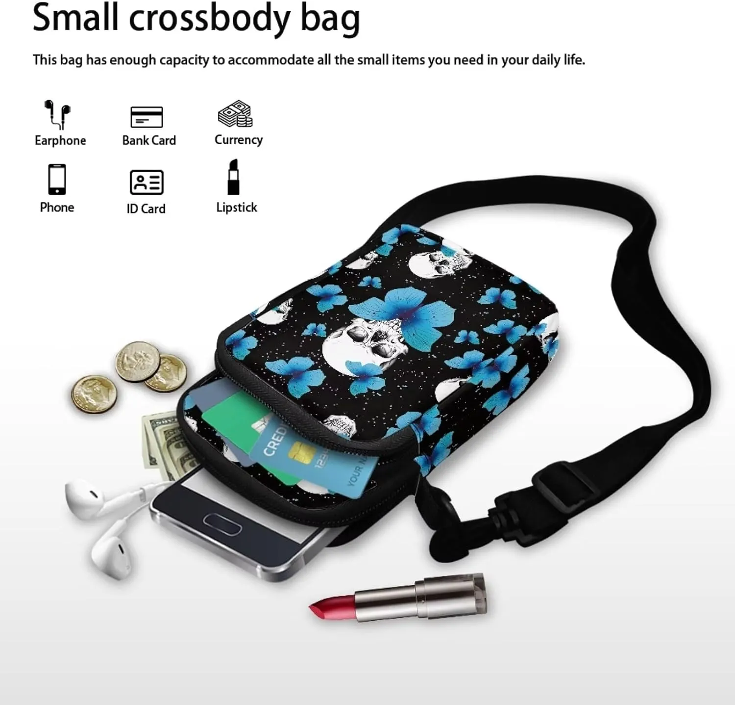 Small Cross Body Purse Trendy Phone Double Layer Shoulder Bags for Women Zip Messenger Bag