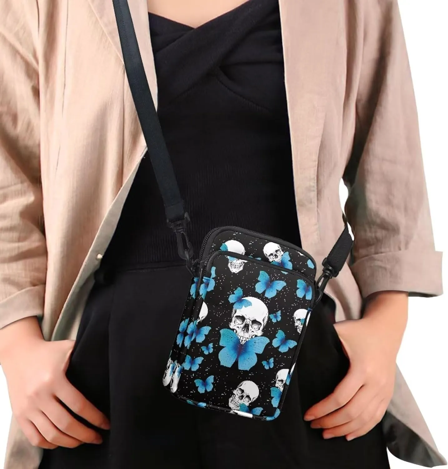 Small Cross Body Purse Trendy Phone Double Layer Shoulder Bags for Women Zip Messenger Bag