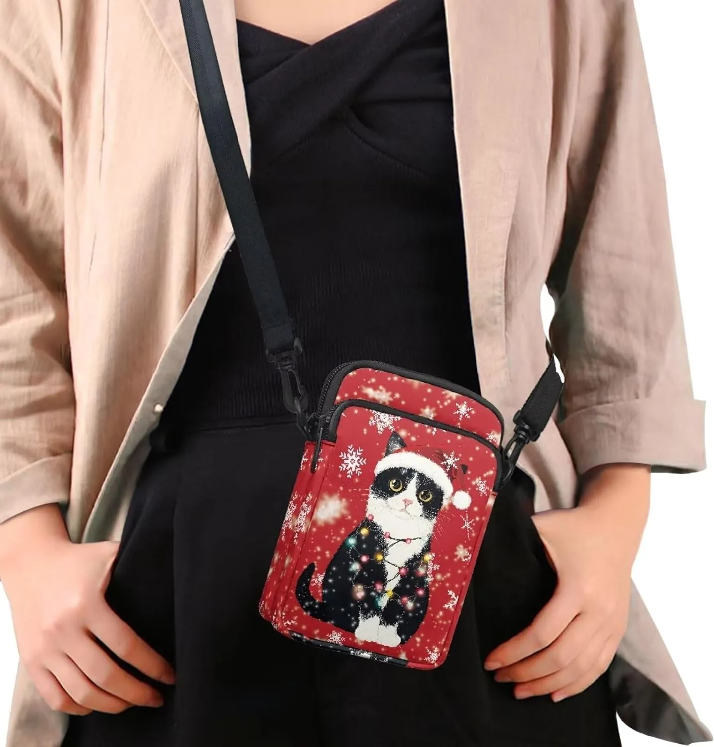 Small Cross Body Purse Trendy Phone Double Layer Shoulder Bags for Women Zip Messenger Bag
