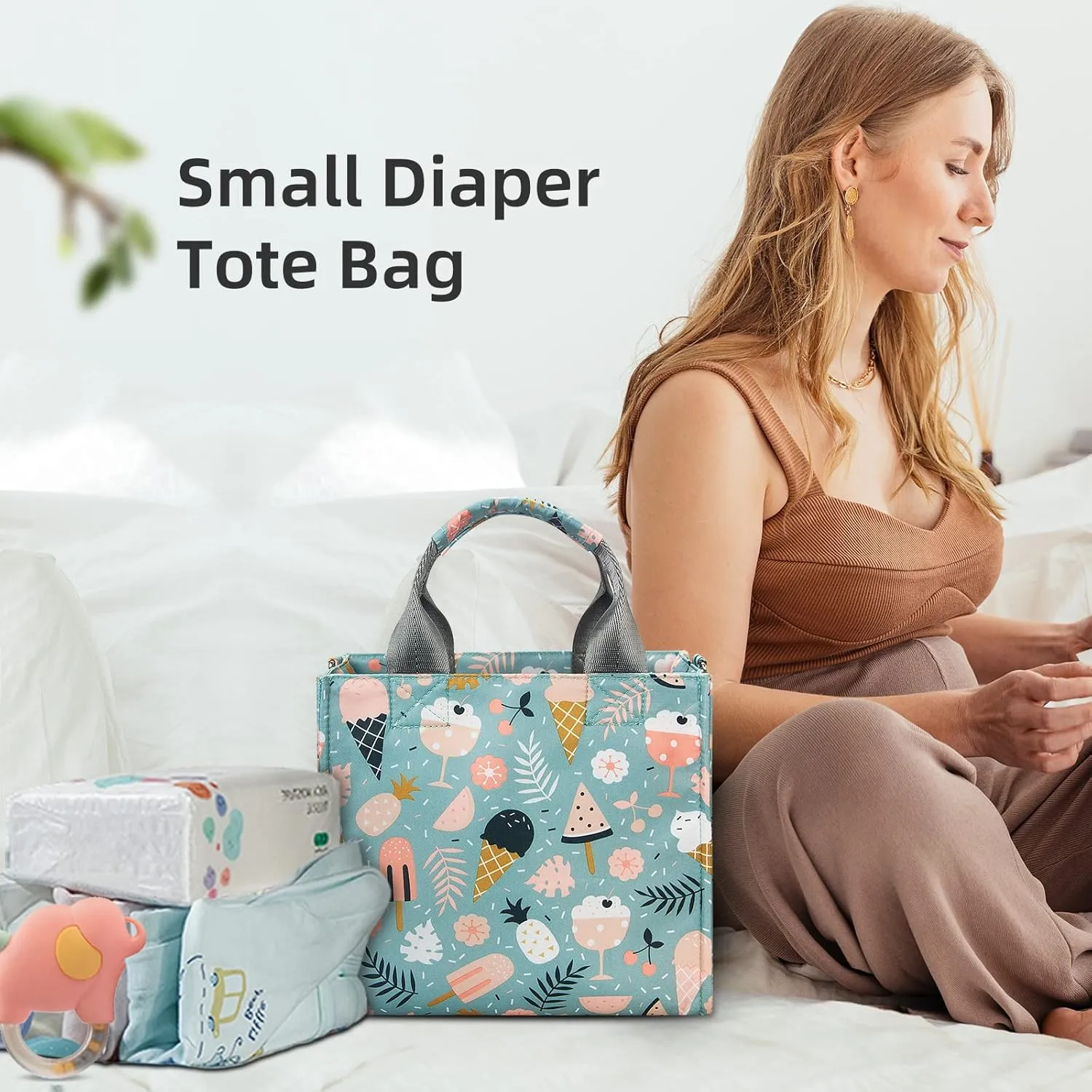Small Diaper Bags Waterproof Travel Tote Mini Diaper Bag Multi-Function Baby Bags Crossbody Purse(Cartoon Dessert)