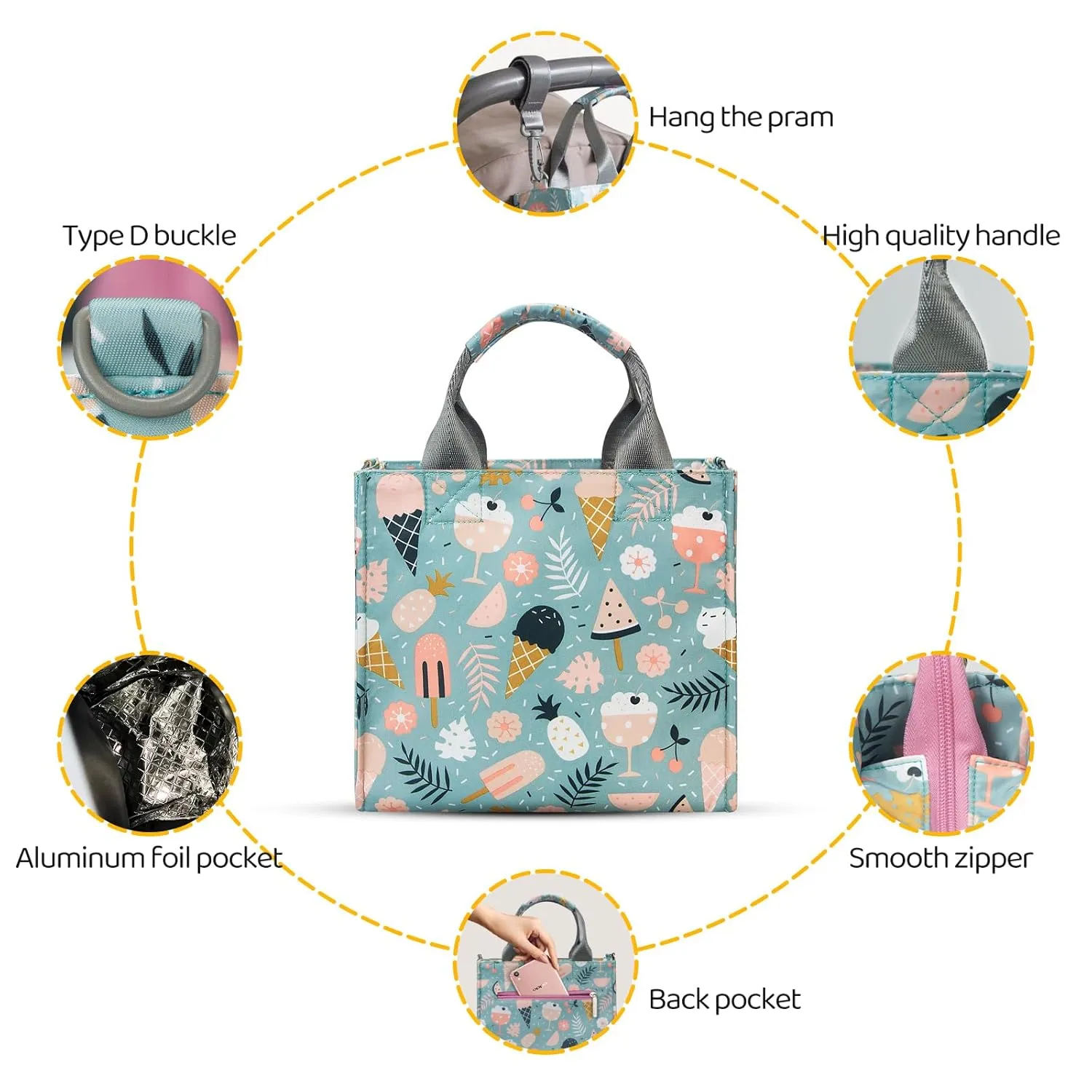 Small Diaper Bags Waterproof Travel Tote Mini Diaper Bag Multi-Function Baby Bags Crossbody Purse(Cartoon Dessert)