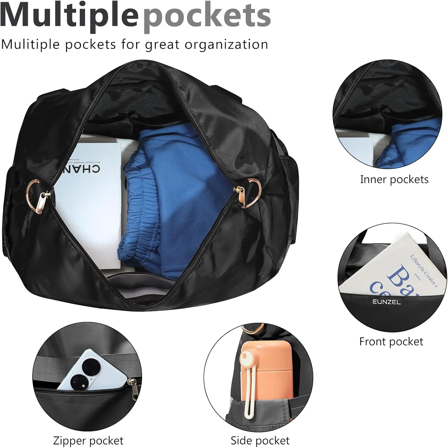 Small Gym Bag for Women, Travel Duffel Bag with Wet Pocket & Shoes Compartment Weekender Bag Tote Bag for Travel Workout