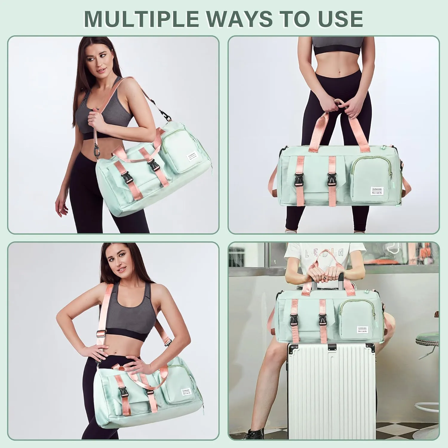 Small Gym Bag for Women, Waterproof Travel Duffle Bag Carry On Weekender Bag with Shoe Compartment & Wet Pocket, Tote Bag for Travel, Workout, Sport