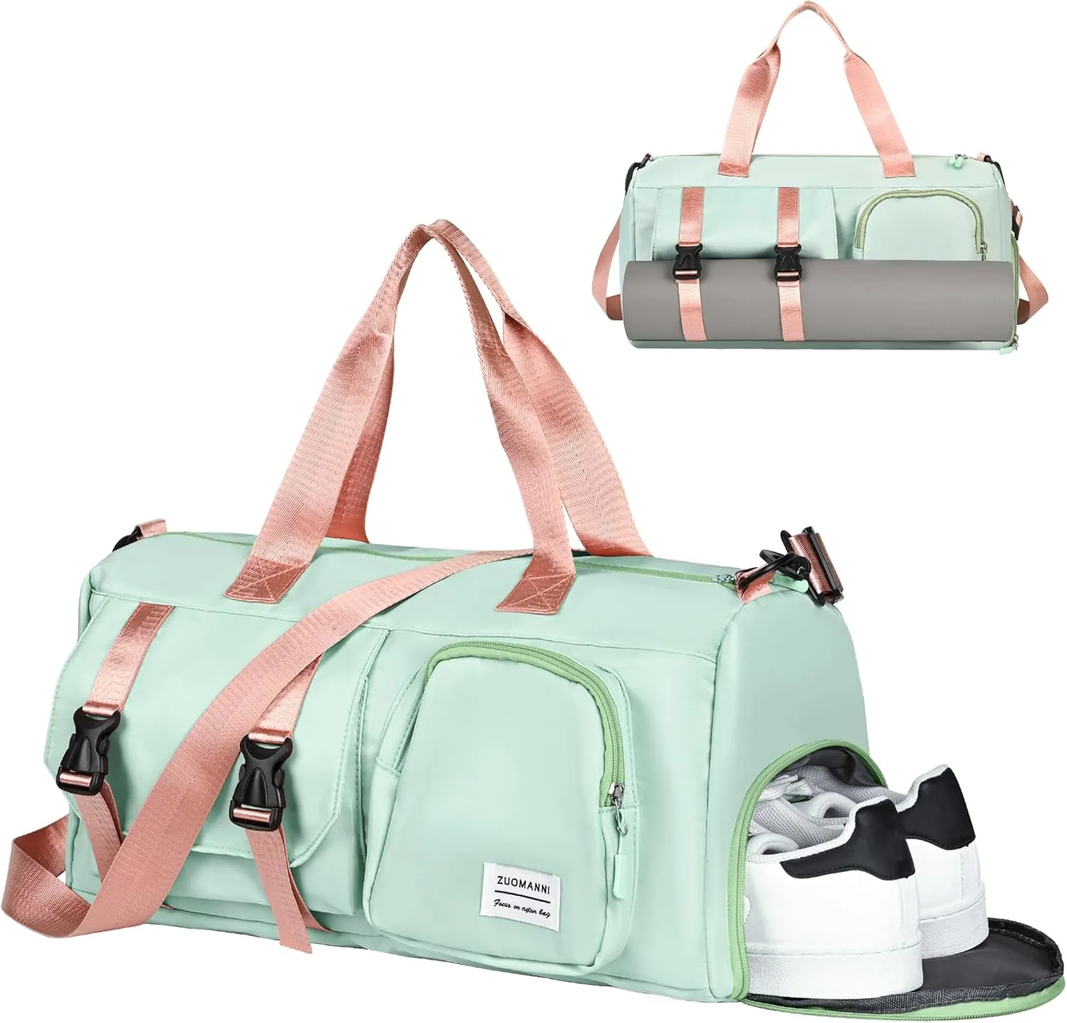 Small Gym Bag for Women, Waterproof Travel Duffle Bag Carry On Weekender Bag with Shoe Compartment & Wet Pocket, Tote Bag for Travel, Workout, Sport