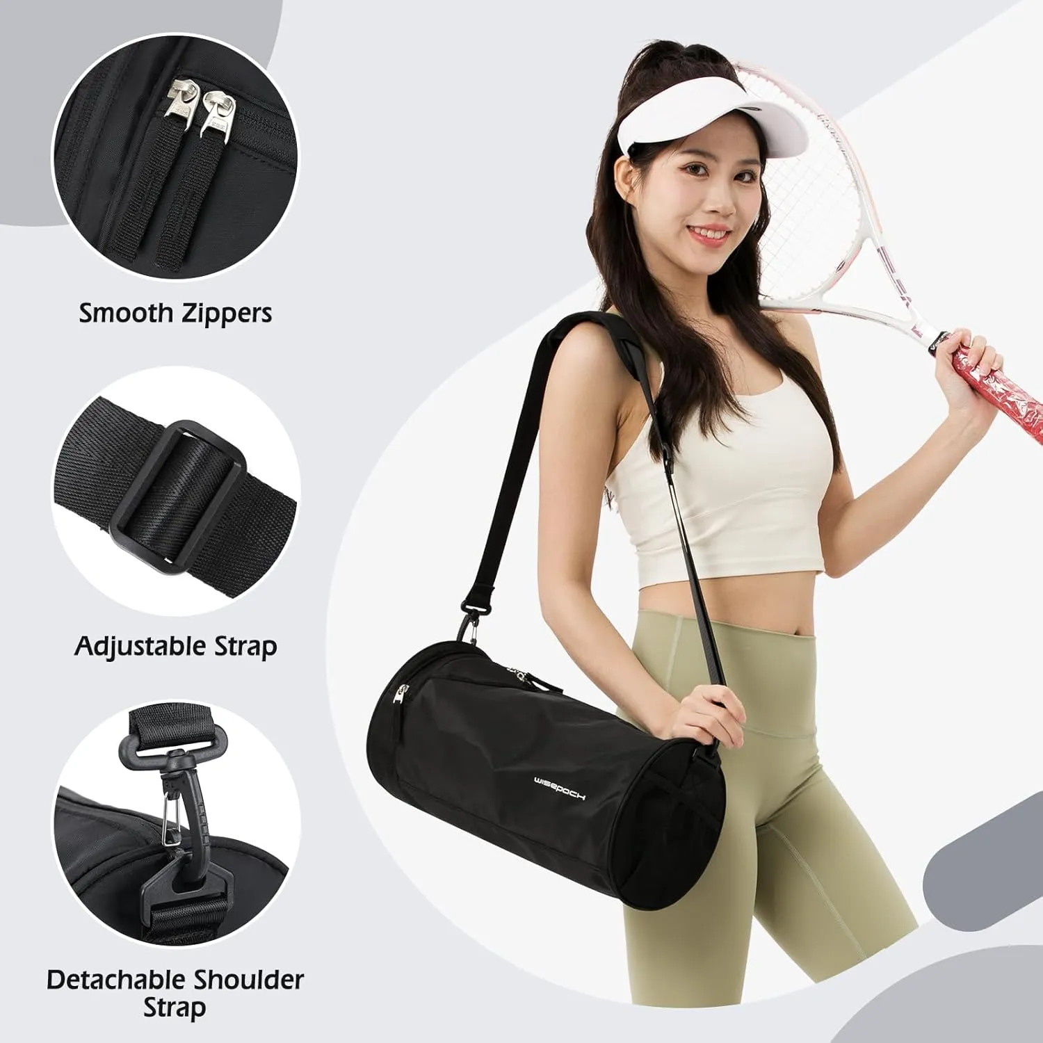 Small Gym Duffle for Women Men - Mini Waterproof Workout Sport Yoga Travel Overnight Weekender Dance Bag - Black