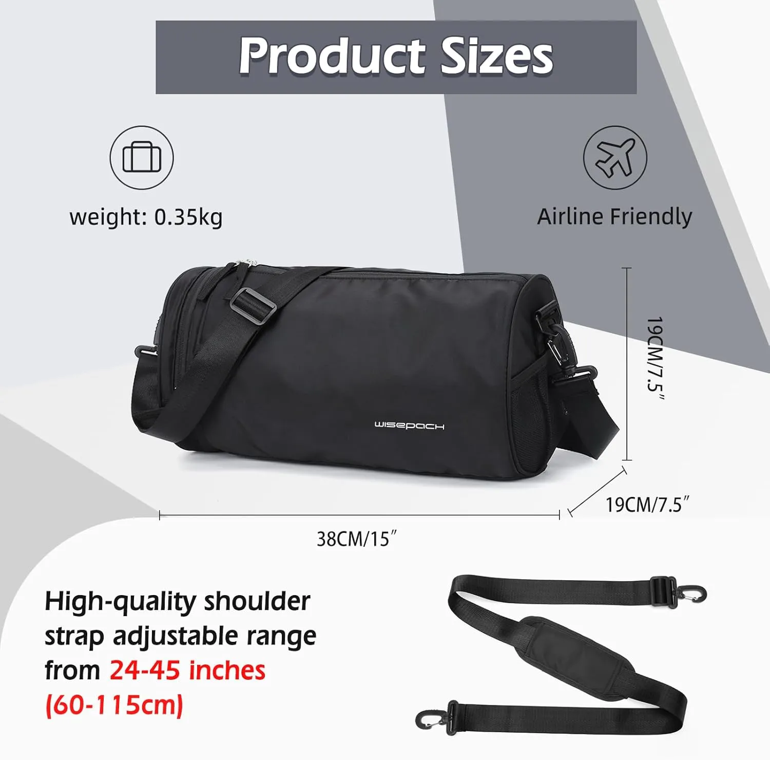 Small Gym Duffle for Women Men - Mini Waterproof Workout Sport Yoga Travel Overnight Weekender Dance Bag - Black