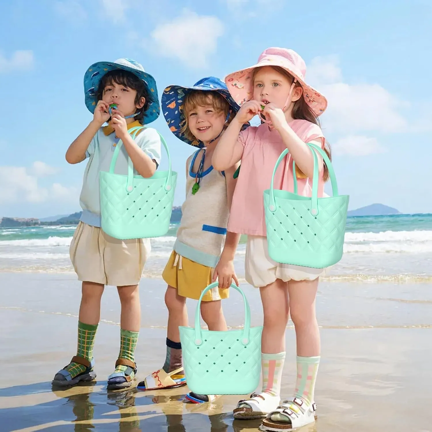 Small Rubber Tote Bag with 5 Charms Cute Beach Tote Small Rubber Bags for Women