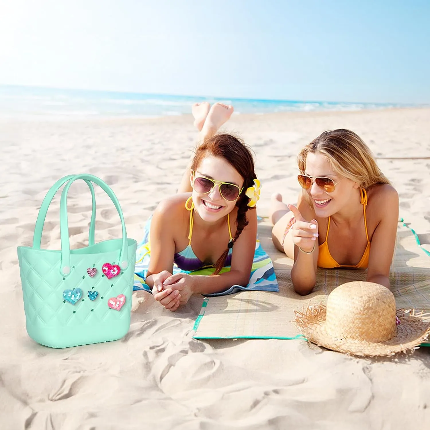 Small Rubber Tote Bag with 5 Charms Cute Beach Tote Small Rubber Bags for Women