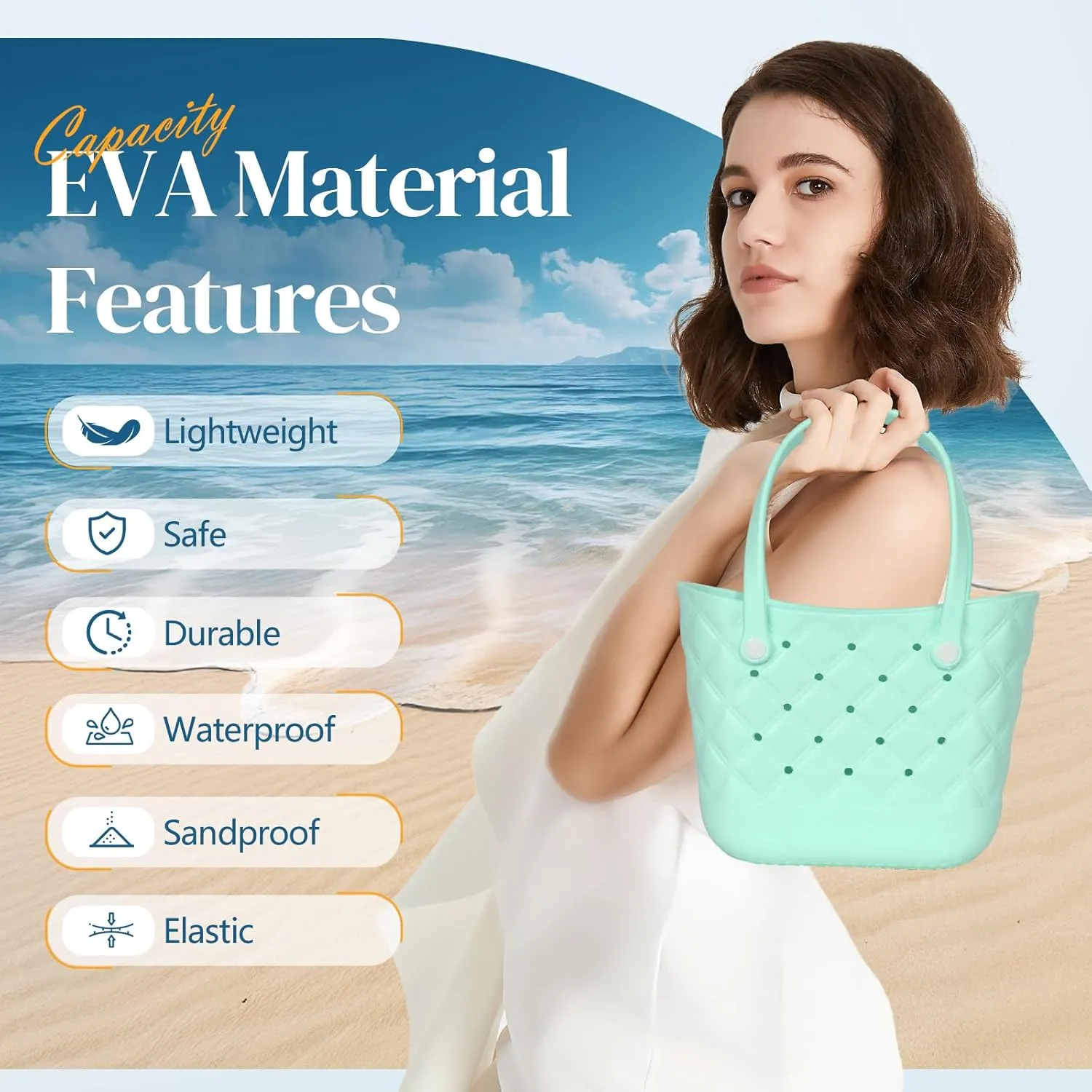 Small Rubber Tote Bag with 5 Charms Cute Beach Tote Small Rubber Bags for Women