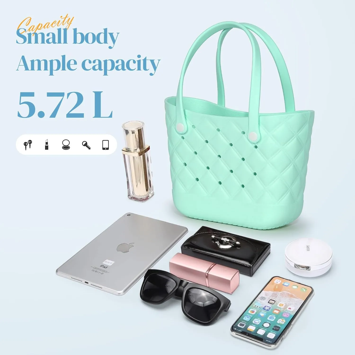 Small Rubber Tote Bag with 5 Charms Cute Beach Tote Small Rubber Bags for Women