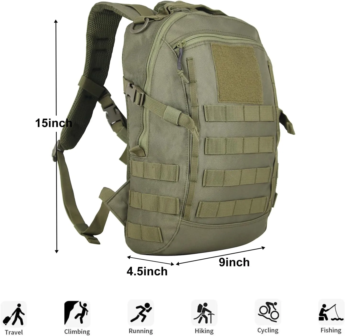 Small Tactical Backpack Military Daypack 12L Molle Bag Rucksack Army Daypack for Outdoor,Hiking,Camping,Travel (Green)