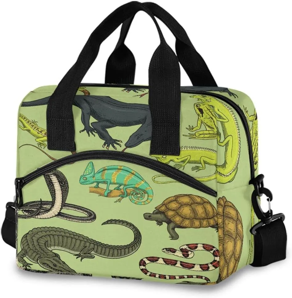 Snakes Lizard Chameleon and Turtle Animal Lunch Bag Insulated Lunch Box Tote Food Container Meal Prep Cooler Handbag