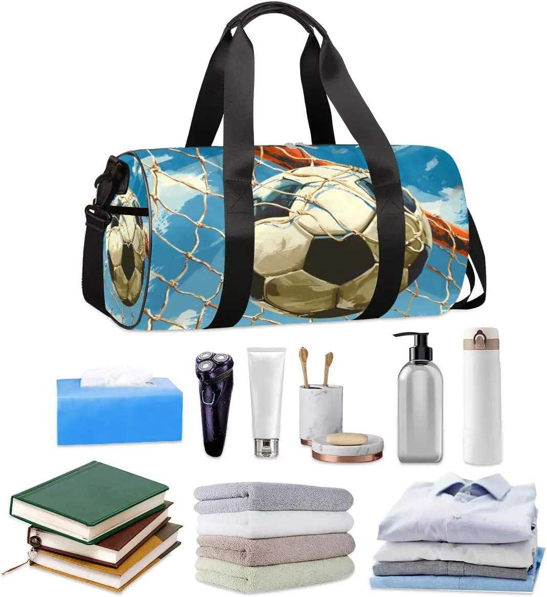 Soccer Sports Travel Duffle Bag Gym Bag for Women Men Lightweight Carry on Duffel Bag for Sports Gyms Weekend Getaway