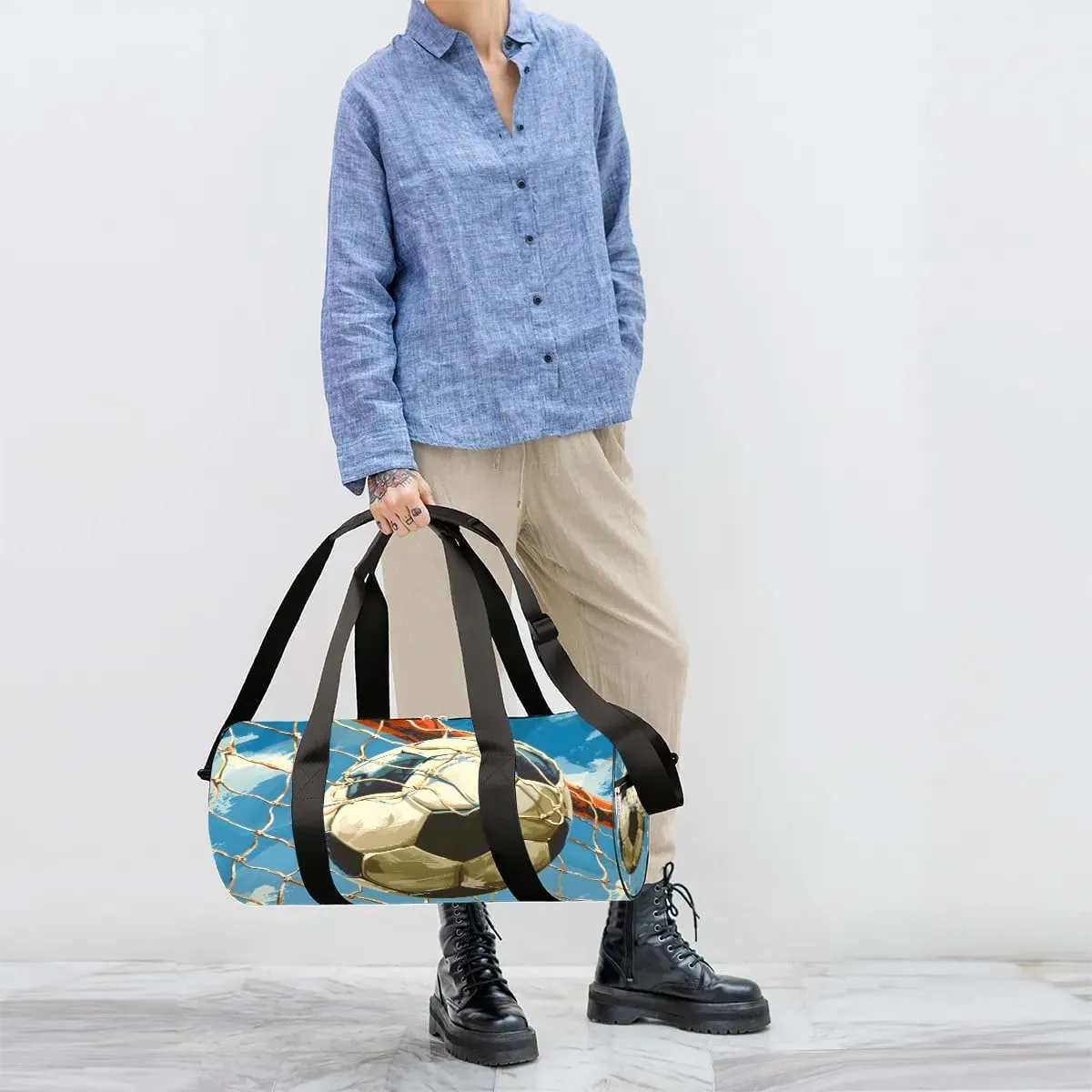 Soccer Sports Travel Duffle Bag Gym Bag for Women Men Lightweight Carry on Duffel Bag for Sports Gyms Weekend Getaway