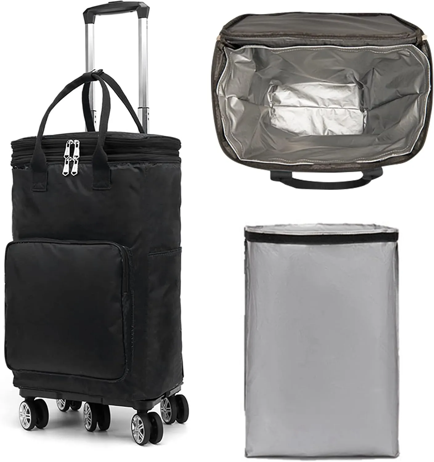 Soft Cooler Bag Wheeled，Expandable Double Deck Large Insulated Rolling Cooler Collapsible Leakproof Portable for Camping Picnic Beach Travel