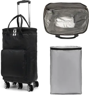 Soft Cooler Bag Wheeled，Expandable Double Deck Large Insulated Rolling Cooler Collapsible Leakproof Portable for Camping Picnic Beach Travel