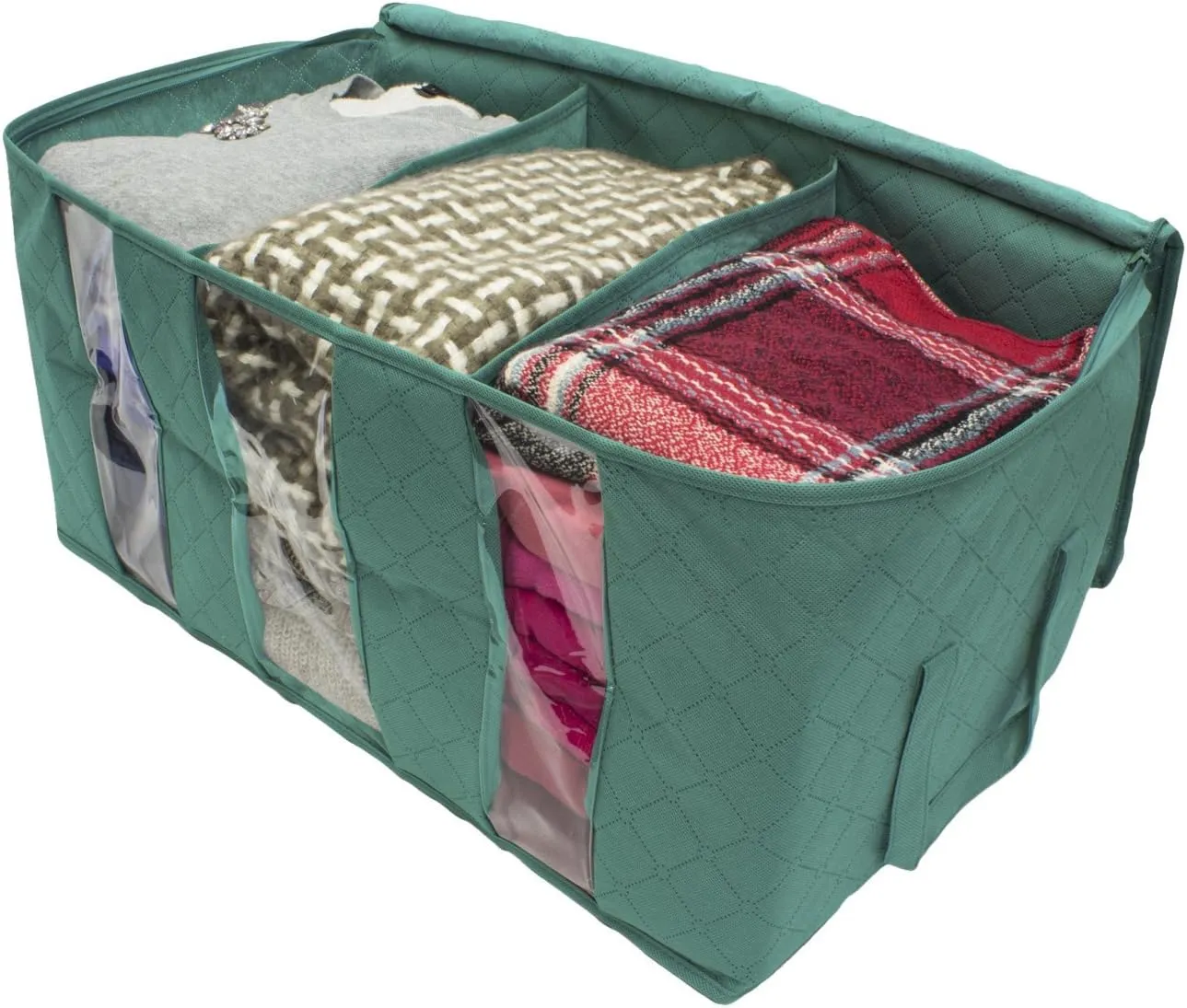 Sorbus Foldable Storage Bag Organizers, 3 Sections, Great for Clothes, Blankets, Closets, Bedrooms, and More, 2-Pack (Teal)