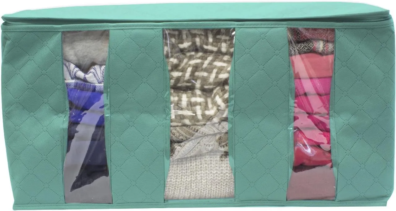 Sorbus Foldable Storage Bag Organizers, 3 Sections, Great for Clothes, Blankets, Closets, Bedrooms, and More, 2-Pack (Teal)