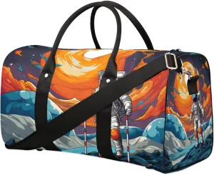 Space Moon Astronauts Travel Duffel bag for Men Women Weekender Overnight Bag Gym Bag Carry On Luggage Bags for Yoga Workout Sports
