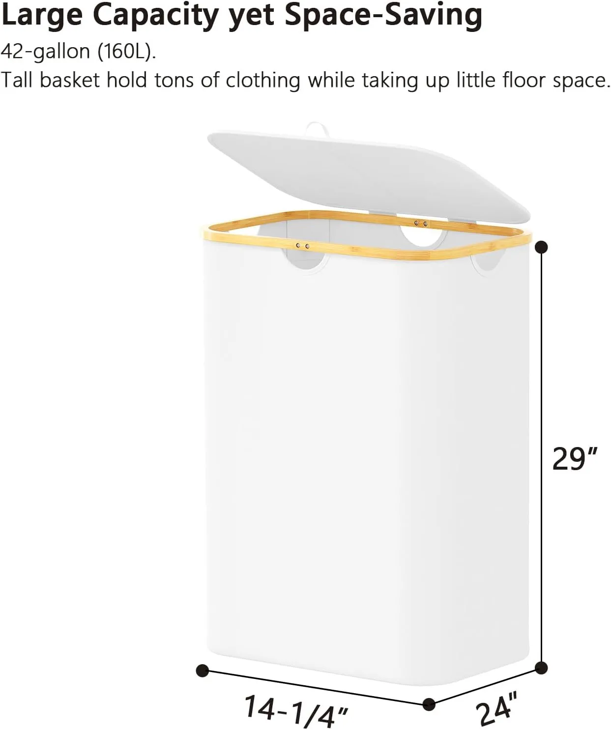 SpaceAid Double Laundry Hamper 2 Section with Lid and Removable Laundry Bags, 160L Clothes Basket with Bamboo Handles, Large Collapsible Hamper for Bedroom, Bathroom, Dorm, Laundry Room - White