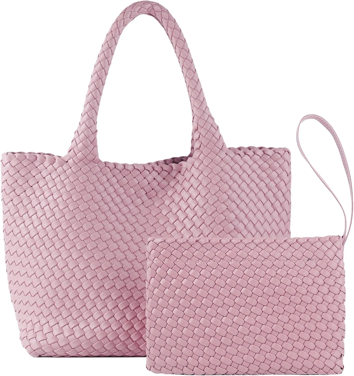 SporGenius Woven Bag for Women, Vegan Leather Tote Bag Large Summer Beach Travel Handbag with Handmade Purse