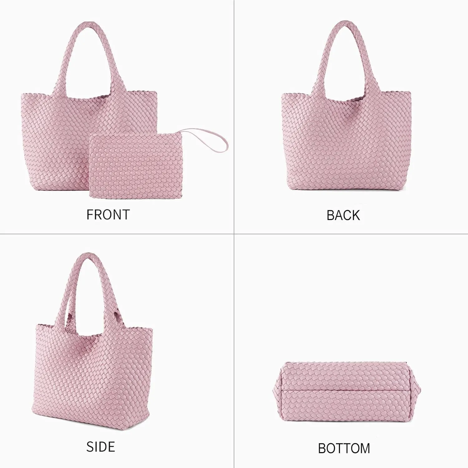 SporGenius Woven Bag for Women, Vegan Leather Tote Bag Large Summer Beach Travel Handbag with Handmade Purse