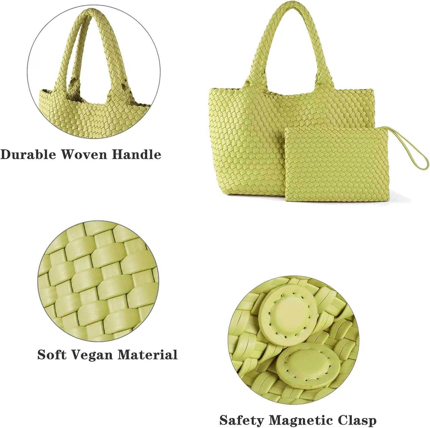 SporGenius Woven Tote Bag for Women, Vegan Leather Beach Bags with Small Purse, Large Travel Top Handle Handbags